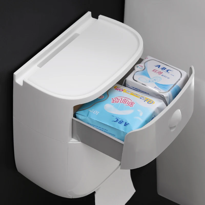 Portable Toilet Paper Holder Wall-mounted Paper Dispenser For Bathroom Plastic Tissue Storage Box Bathroom Accessories Set