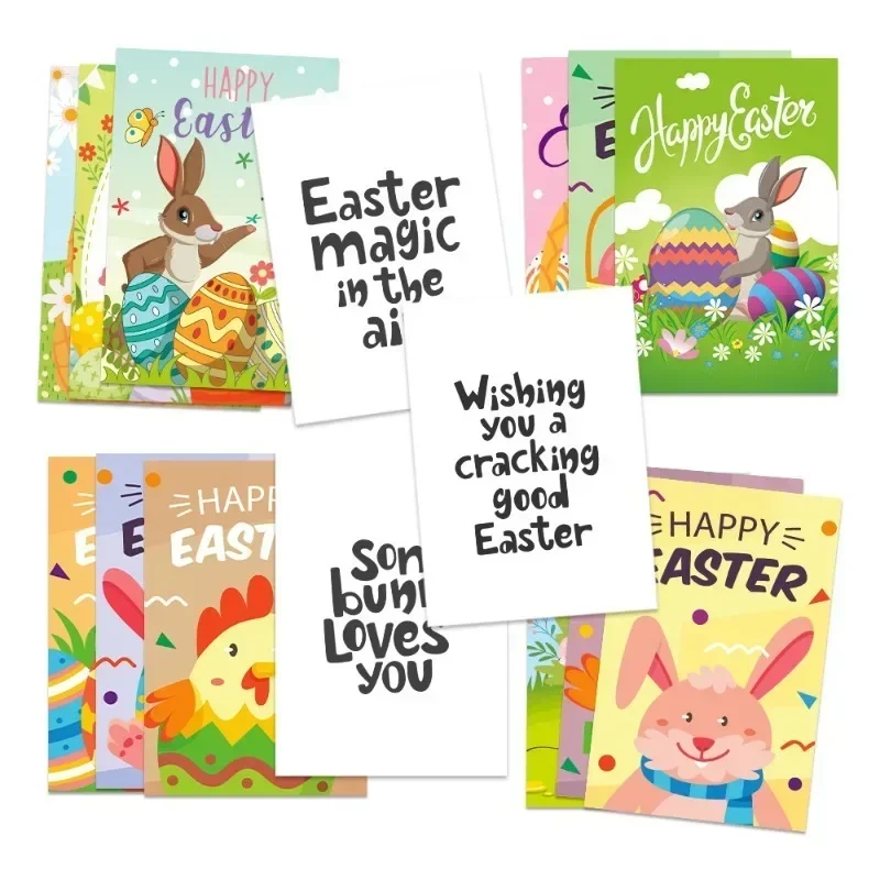 12pc Easter Themed Greeting Card Cute Rabbit Egg Party Invitation Letter Postcard Creative Gift Message Decoration Blessing Card