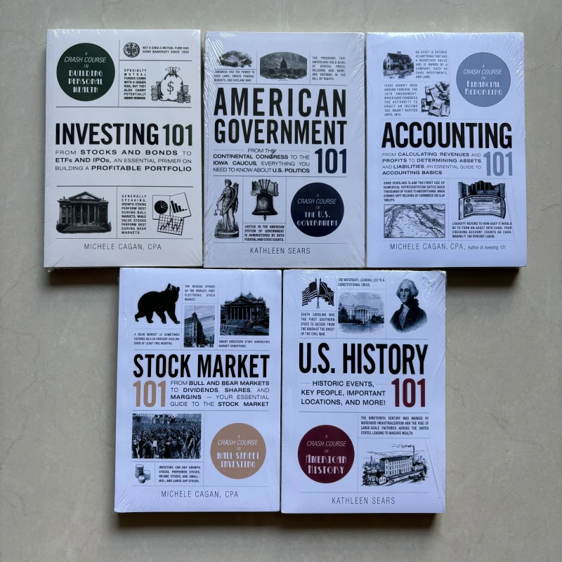 5 Books/set 101 Series Book Accounting,Investing,American Government,U.S.History,Stock Market Paperback English Books