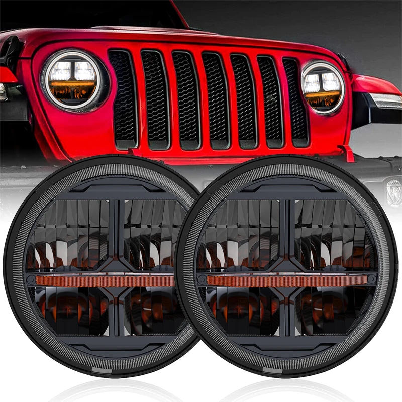 7 Inch Round LED Headlight Angel Eye DRL Amber Turn Signal Headlamp For Jeep Wrangler JK TJ Lada Defender Suzuki Hummer Light