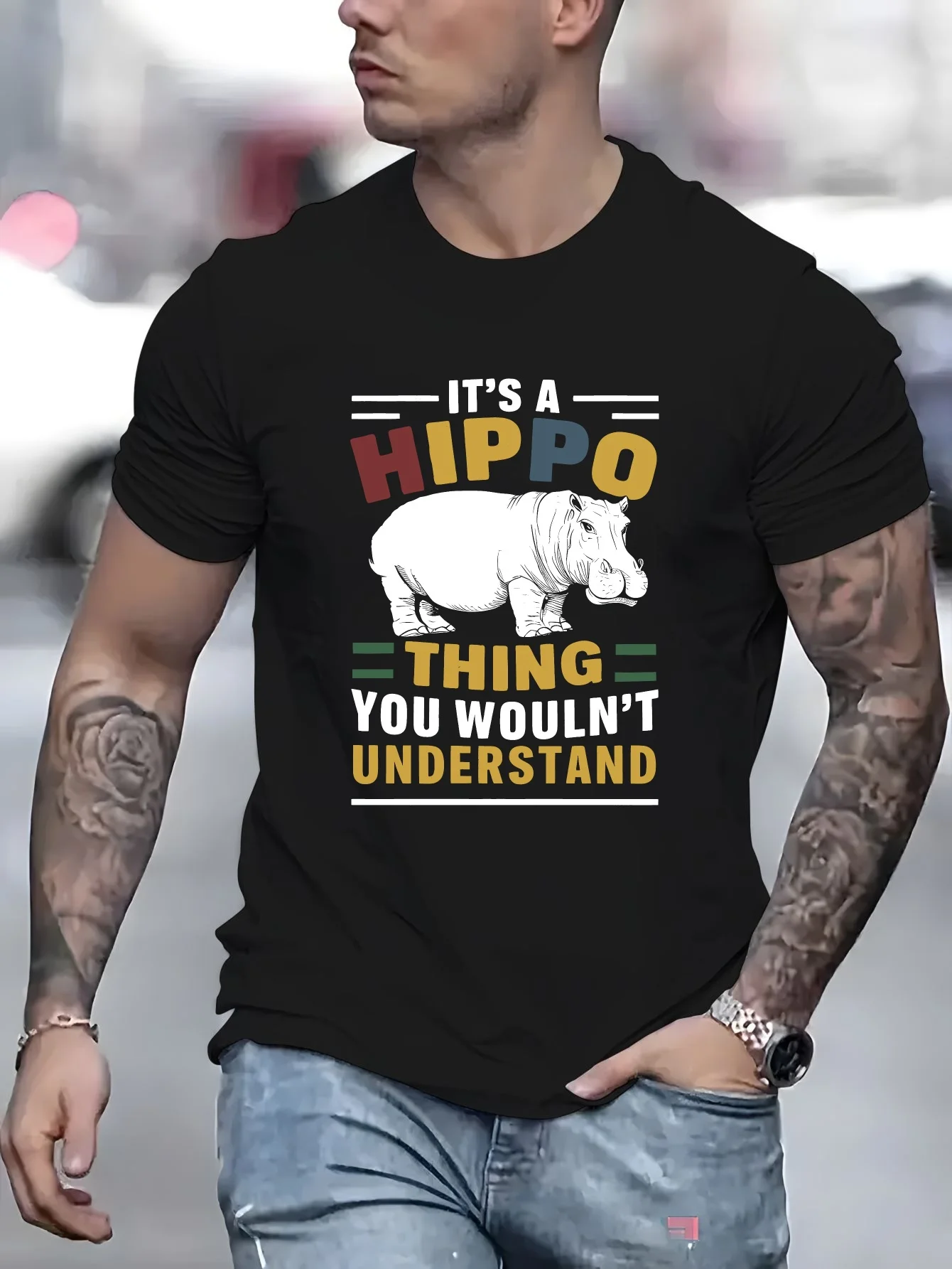 It S A Hippo Thing Mens Crew Neck T Shirt Hippopotamus Sketch Funny Animal Quote Graphic Short Sleeve Casual Street Tops