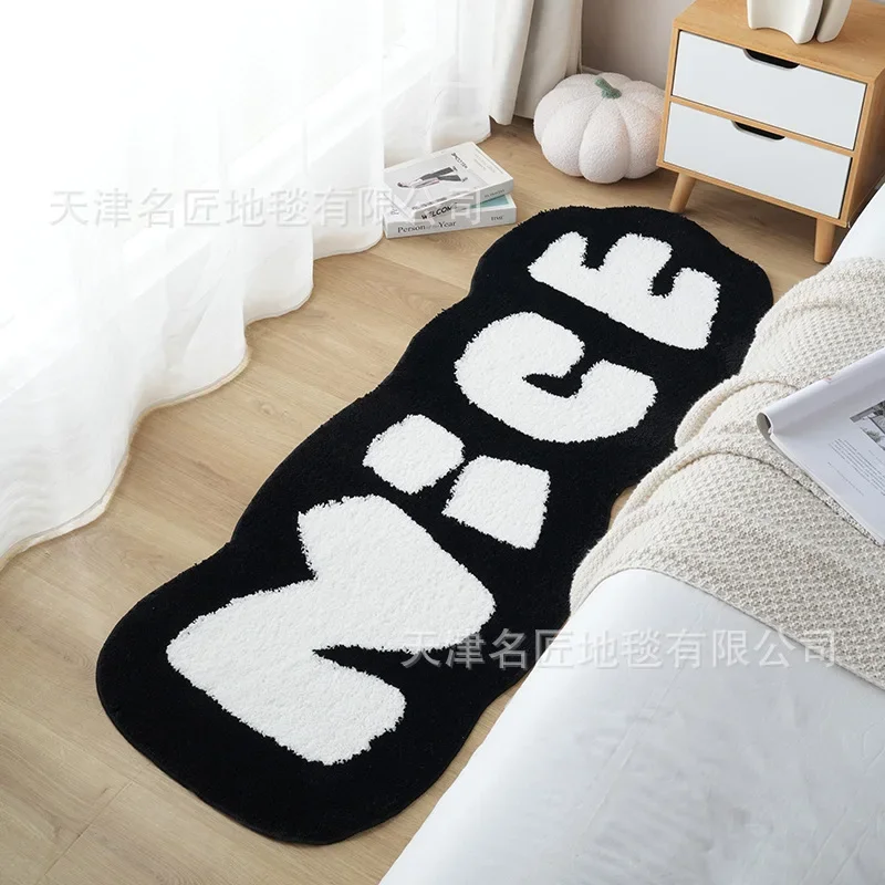 Black White Plush Flocked Carpet High Quality Bedside Tufted Rug Non Slip Bath Door Mat Soft Fluffy Bedside Mat Home Decoracion