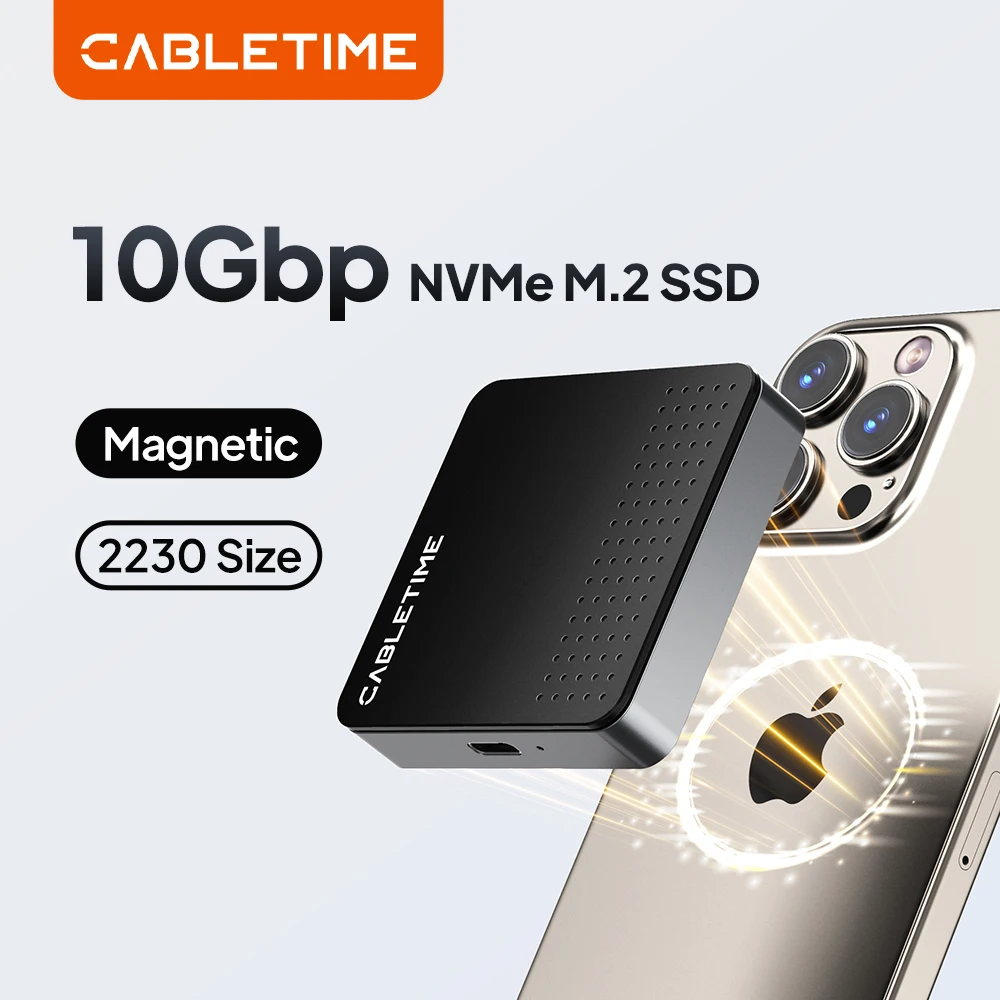 

CABLETIME Magnetic M.2 2230 NVMe SSD Enclosure 10Gbps M.2 to USB Type C External Adapter for iPhone 16 Pro Max ProRes MacBook
