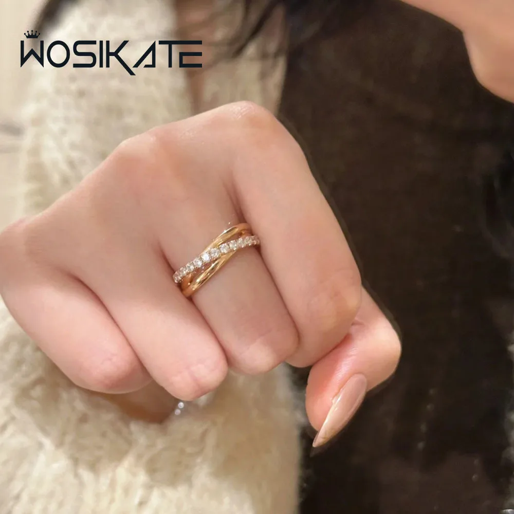 

WOSIKATE Light Luxury Three-circle Cross Ring For Women Niche Design Personalized Open Index Finger Ring Fashion Jewellery