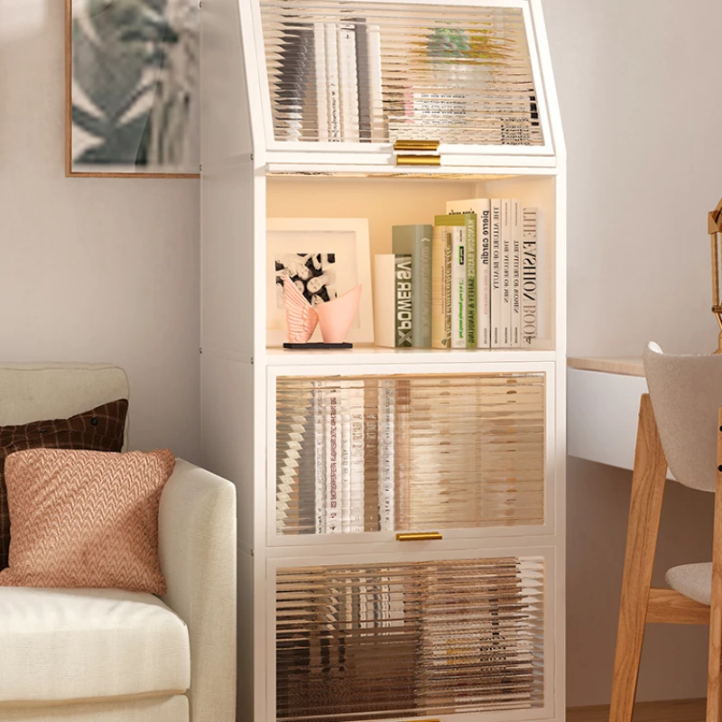 

Bookshelf with door shelf landing multi-storey home modern simple bookcase living room storage wrought iron dust-proof shelves