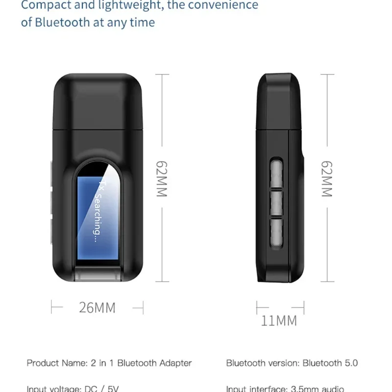 USB Bluetooth 5.0 Audio Transmitter Receiver LCD Display 3.5MM AUX RCA Stereo Wireless Adapter Dongle For PC TV Car Headphones view 4