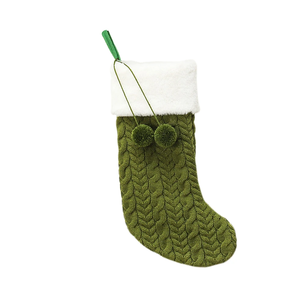 

Christmas Stocking Knitted Wool Hair Ball Sock White Hanging Pendant Xmas Party Gift Pouch Christmas Tree Hanging Ornament