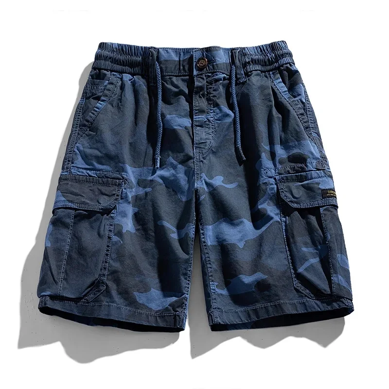B&C Men Summer Outdoor Leisure Cotton Tooling Shorts Men Drawstring Buttons Solid Straight Soft Fashion Short Pants Male Shorts
