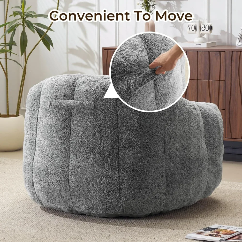 كرسي كيس فول من فراء الأرنب الصناعي كبير الحجم للبالغين، أريكة كسولة مريحة ومنفوشة، مقعد صالة على الأرض، لهجة مريحة بدون عظم
