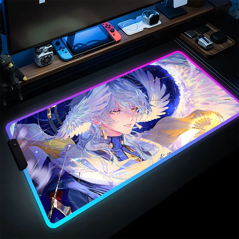 RGB Mouse Pad LED Gamer Desk Mat Komputer PC Anime Mousepad Honkai Star Rail Minggu HD Keyboard Pad Aksesoris Gaming Mousepad