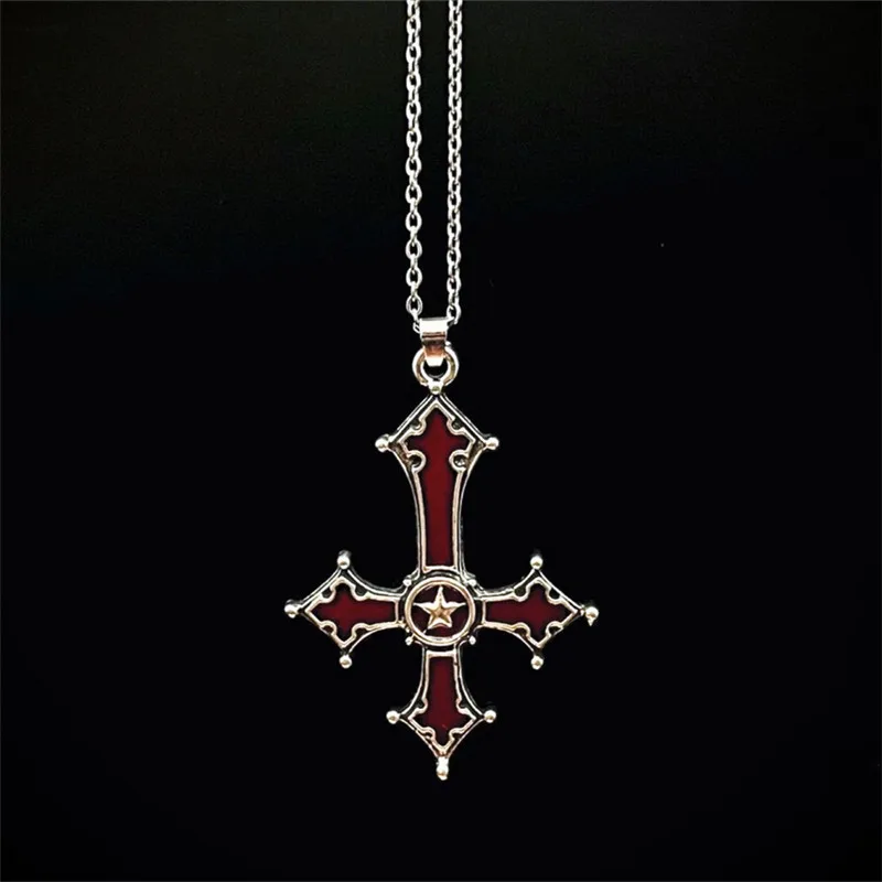 Fashion Punk Red Cross Necklace for Women Gothic Dark Alloy Pendant Choker Chains Trendy Personality Accessories Gifts Wholesale