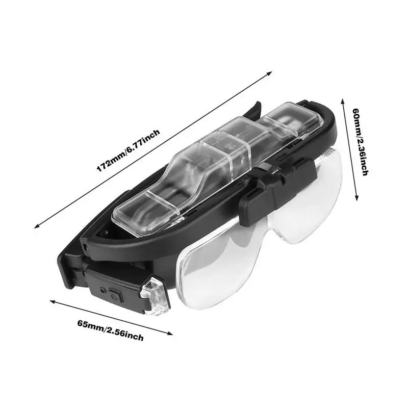 Occhiali con lente d\'ingrandimento per montaggio sulla testa con 3 lenti rimovibili 1.5X 2.5X 3.5X 5.0X strumenti di riparazione della luce