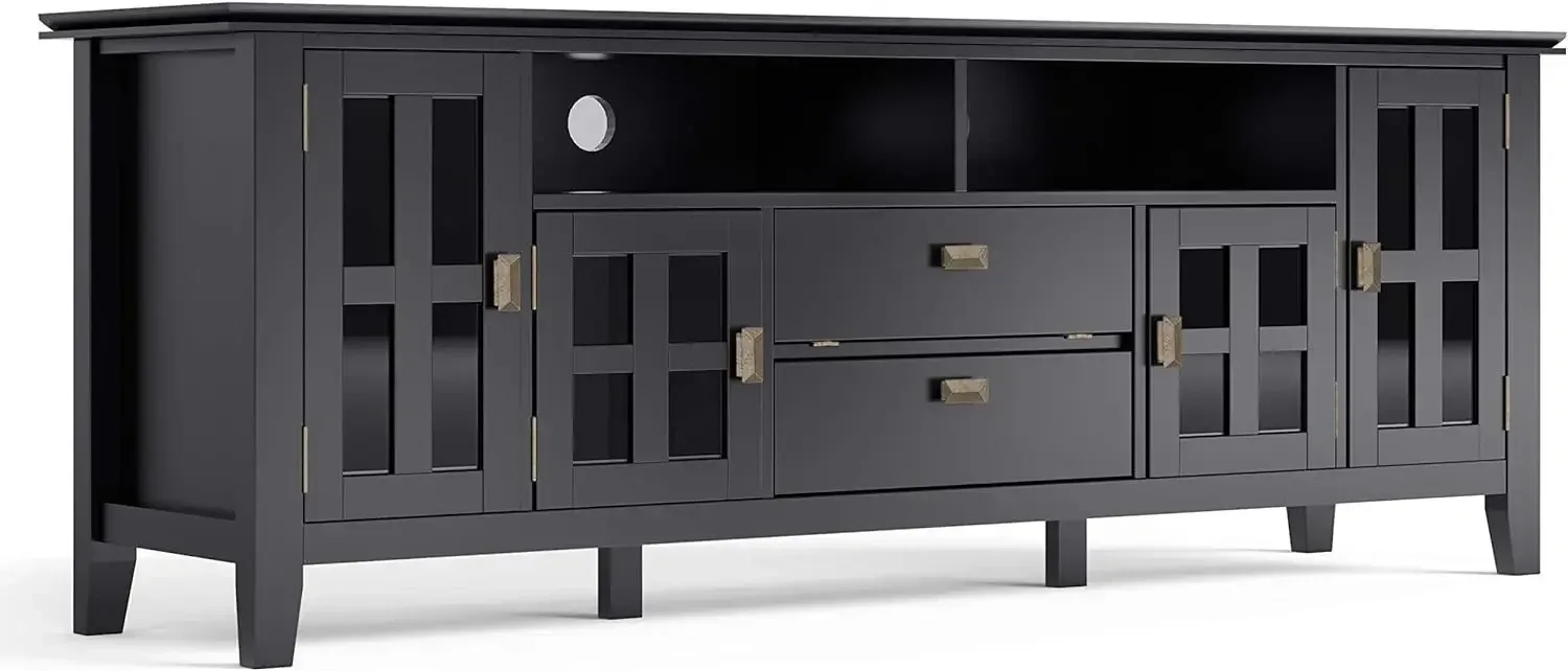 

Artisan SOLID WOOD 72 Inch Wide Transitional TV Media Stand in Black for TVs up to 80 Inches, For the Living Room and