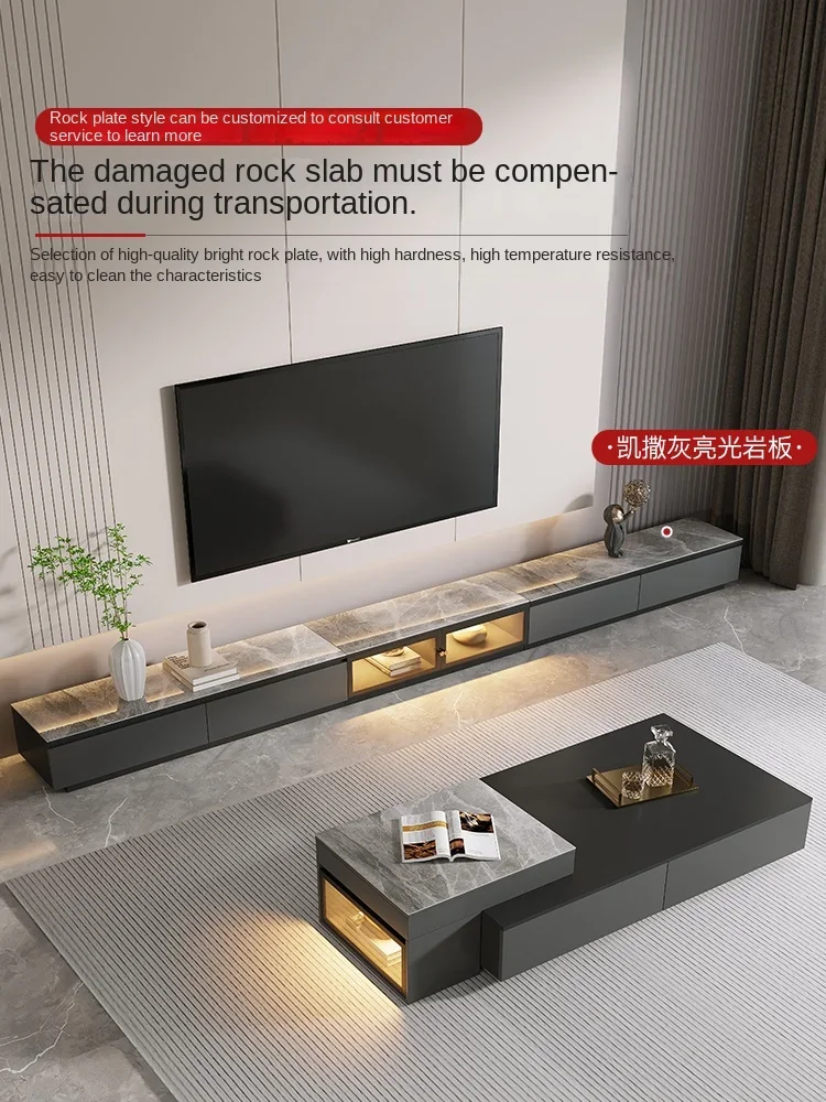 SGF rock slab coffee table living room household solid wood retractable lifting TV cabinet customization