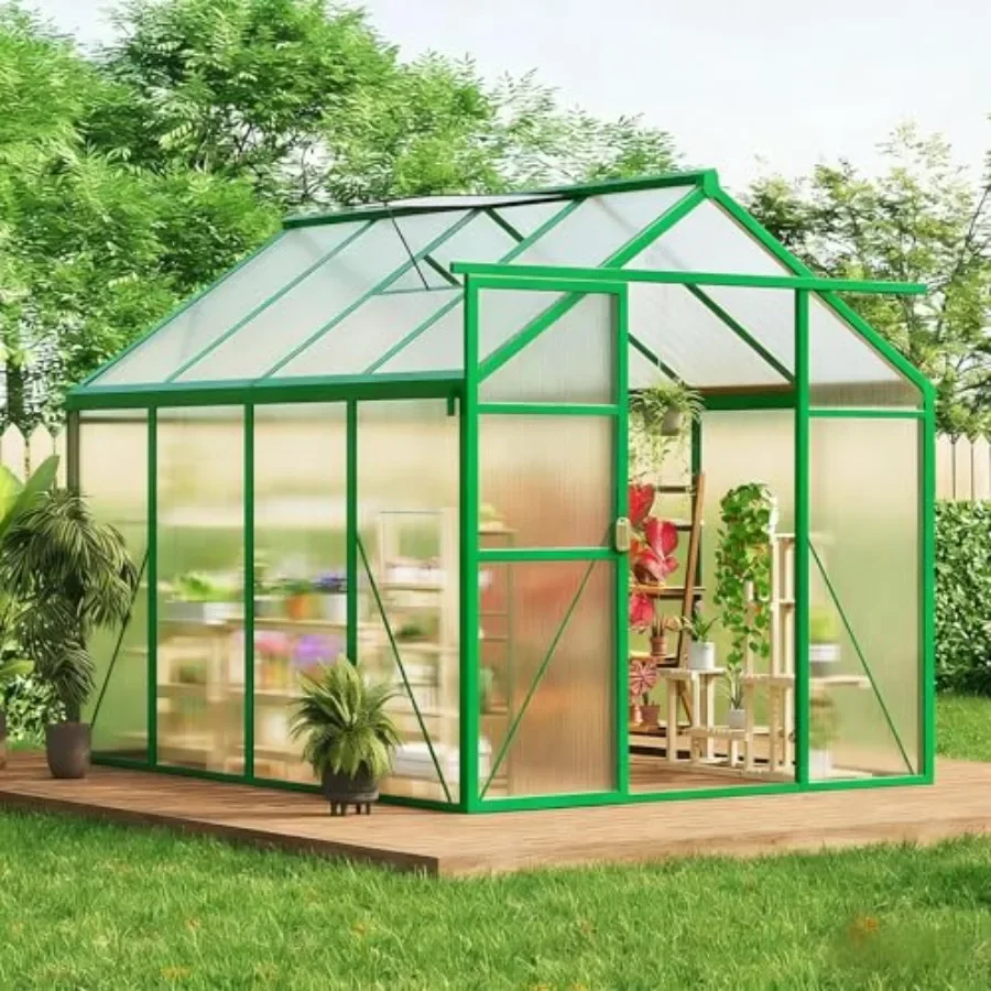 Outdoor walk-in feet house kit: aluminum frame, polycarbonate panels, gray, adjustable roof vent, sliding door, secure lock for