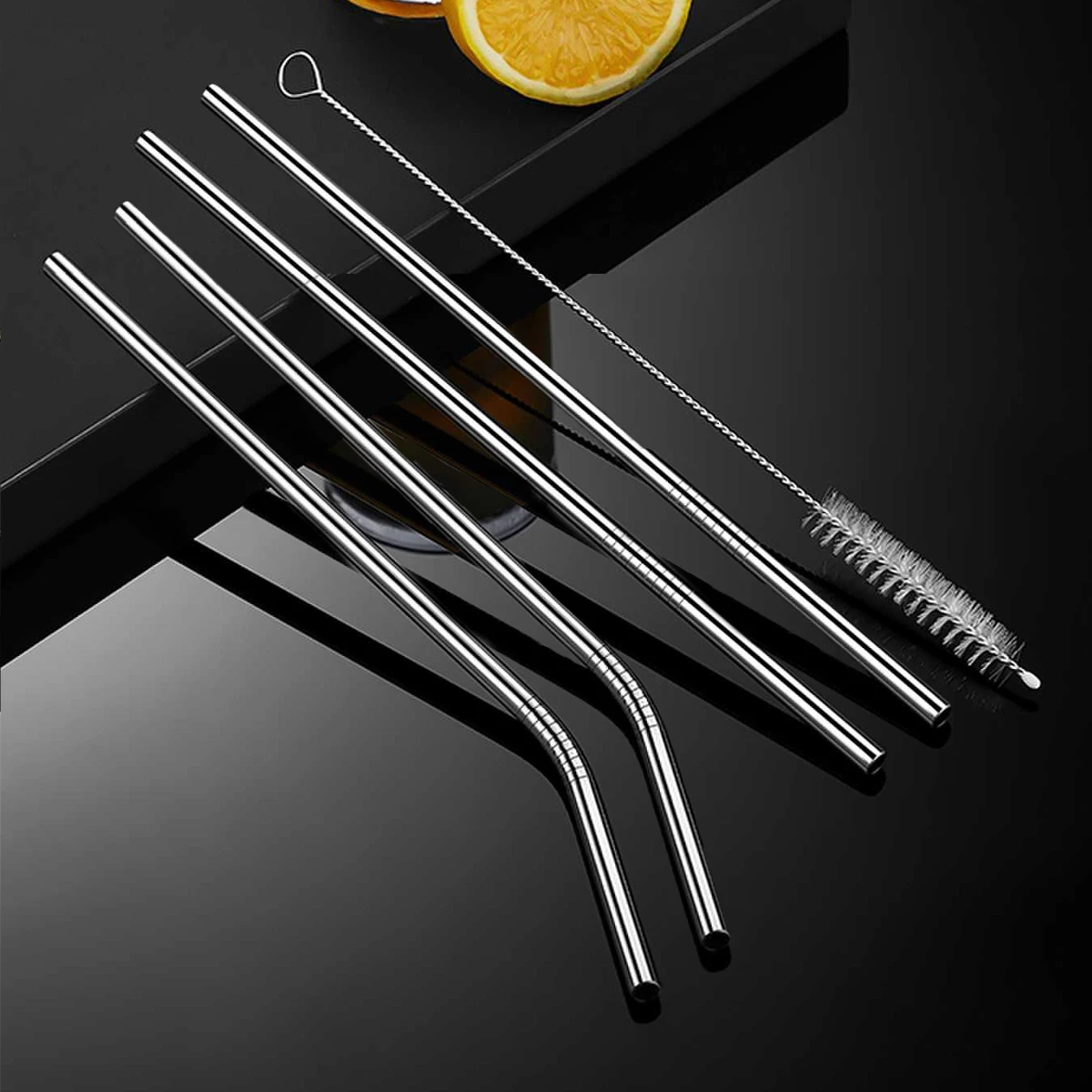 

Набор из 4 соломинок из нержавеющей стали, экологически чистые соломинки для питья, аксессуары для бара, многоразовые металлические соломинки