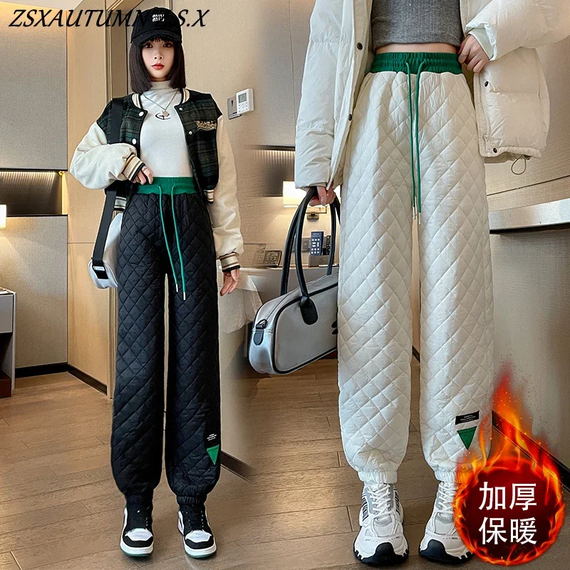 High Quality Down Cotton Bunched Feet Straight Pants Women's High Waist Loose Warm Thick Windproof Pants Cotton-padded Trousers