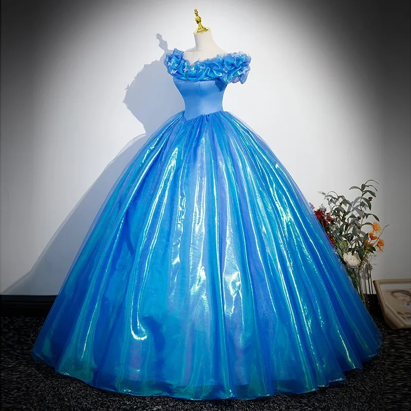 Azul do vestido de baile feminino no ombro, vestidos de quinceanera doce, vestido de festa clássico, vestido formal, foto real, novo, 2023