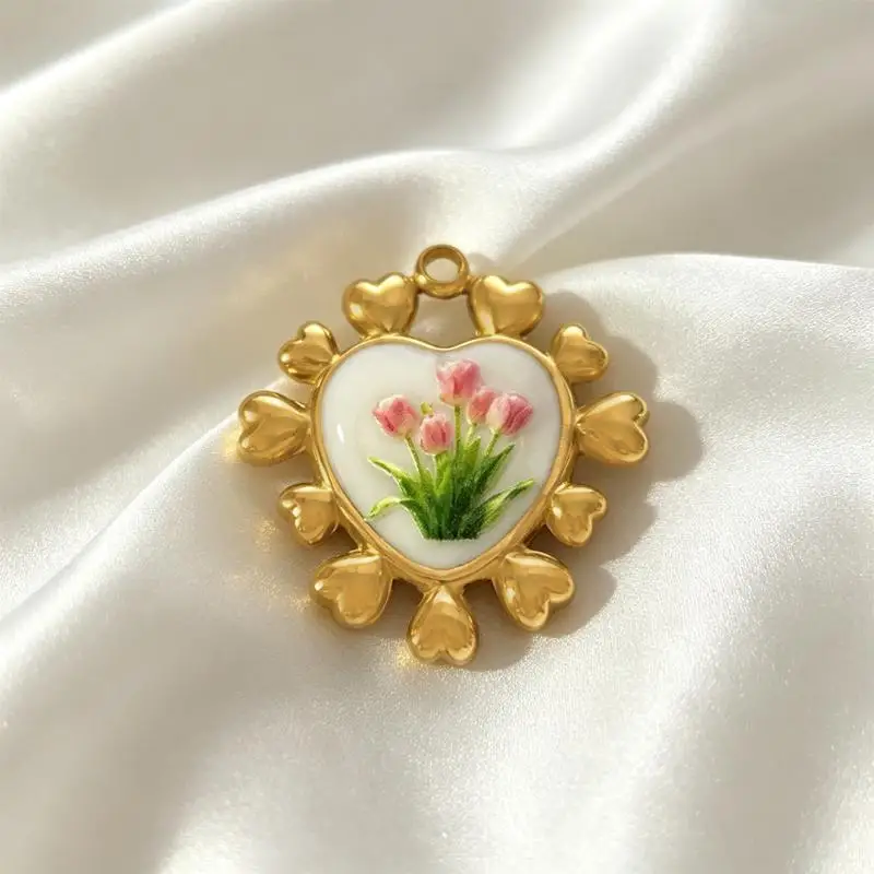 Blumen-Emaille-Anhänger, 5/8 Stück, kleine Größe, für DIY-Arbeiten, zum Basteln von Armbändern, Halsketten, Handybändern und Schmuck. – Detail 11