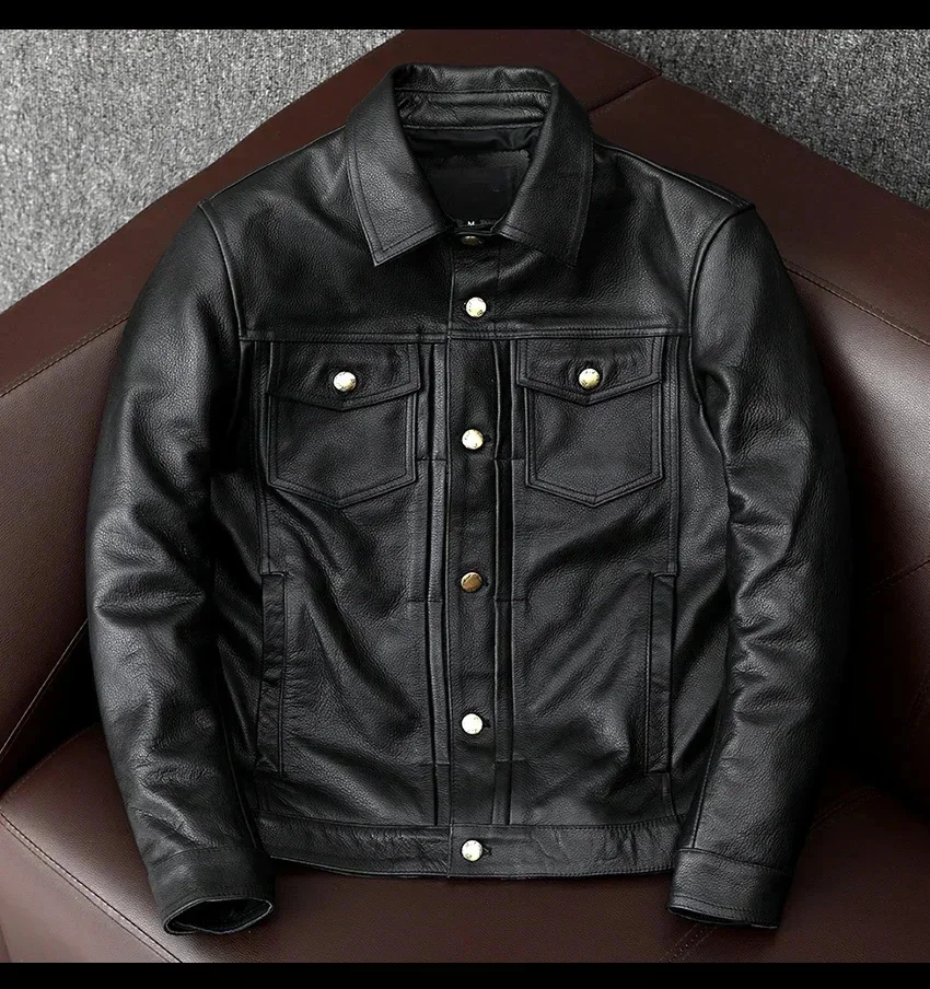 Brand New Genuine Leather Jacket.sales.black Casual Slim Cowhide Coat.mens Clothing.winter Clothes