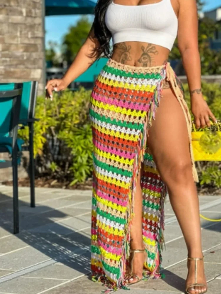 Women's Sexy Tassel Strappy Casual Beach Skirt New Summer Fashion Elegant Lady Holiday Party Skirts Womens Clothing