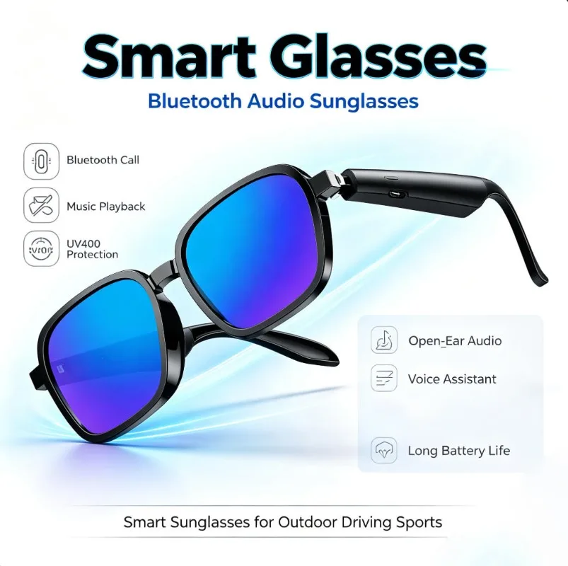 2026 New Smart Sports Sunglasses Unisex, AI Translation Bluetooth Call Music Playback UV Protection Eyewear