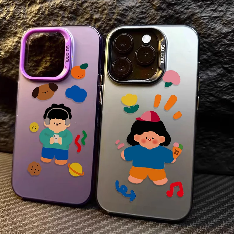 Cute Cartoon Funny Couple PC Case For Samsung Galaxy S24 S23 S22 Ultra Plus FE A25 A35 A55 A24 A34 A54 A33 A53 Shockproof Cover