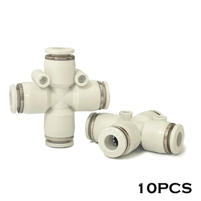 

10PCS Pneumatic Fitting Four-way PZA Cross Plastic Quick Insert 4/6/8/10/12mm PU Trachea Connector White