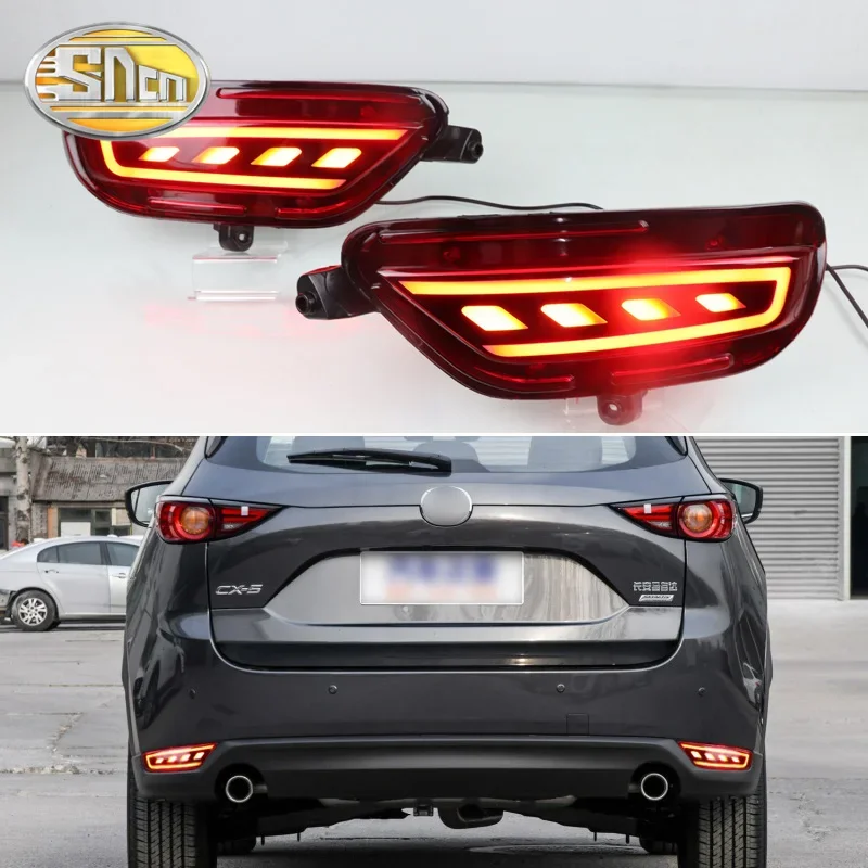 2PCS LED Rear Bumper Light For Mazda CX-5 2017-2021 3-in-1 Functions Rear Running Light + Brake + Turn Signal Reflector