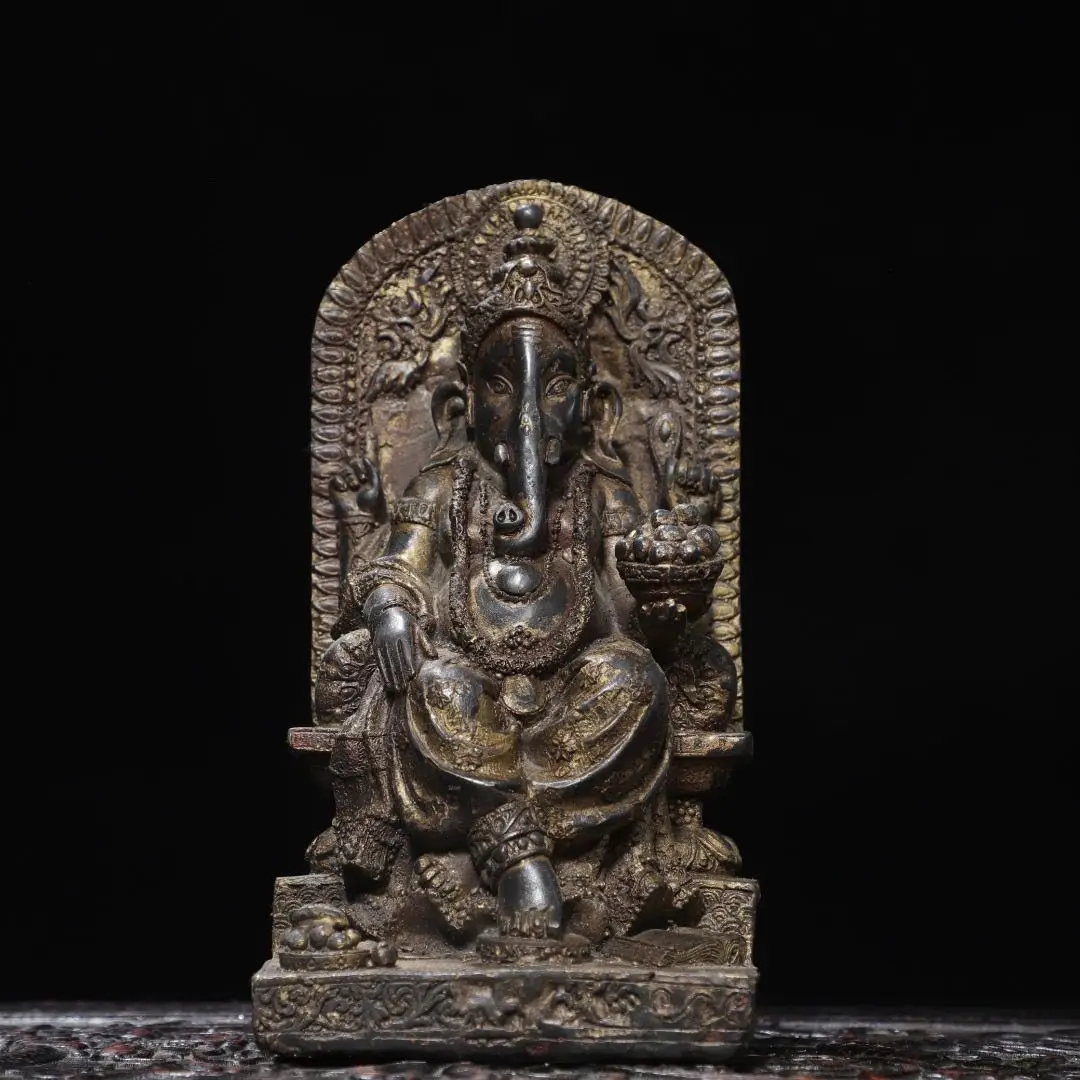 Antique Gilded Lord Ganesha Statue Hindu Elephant God Buddha Sculpture Desktop Meditation Home Altar Worship Decor