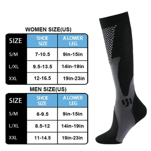Imagen 2 del producto Calcetines de compresión para correr para hombre y mujer, medias de fútbol para ciclismo, antifatiga, 20-30mmHg, calcetines deportivos médicos, baloncesto, tenis, enfermera