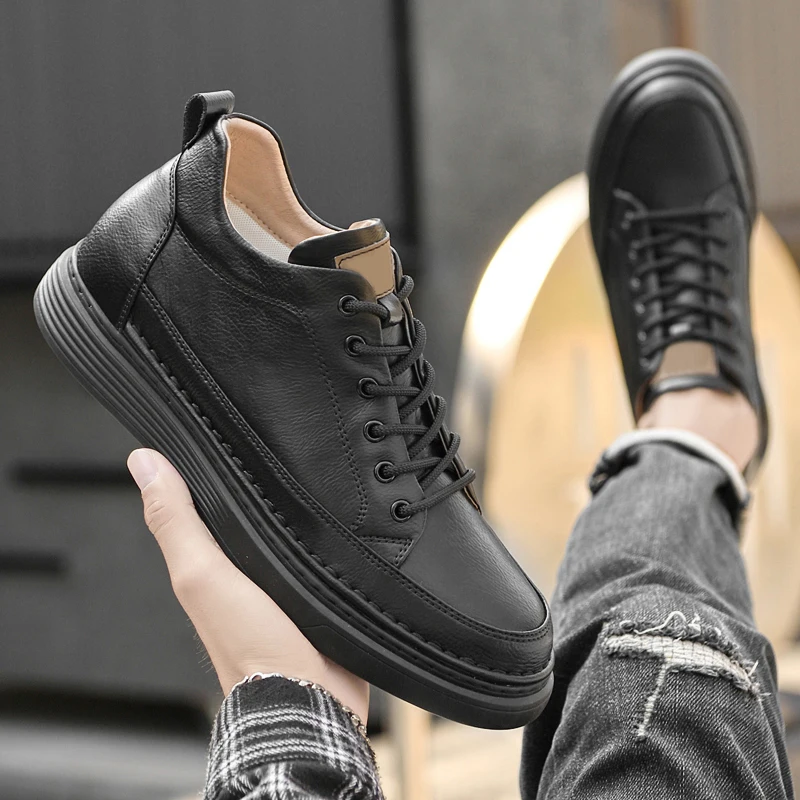 Big Size Genuine Leather Heightening Shoes Fashion Elevator Snekaers Height Increase Footwear Men 6CM Casual Lift Sport Shoes - Image 5