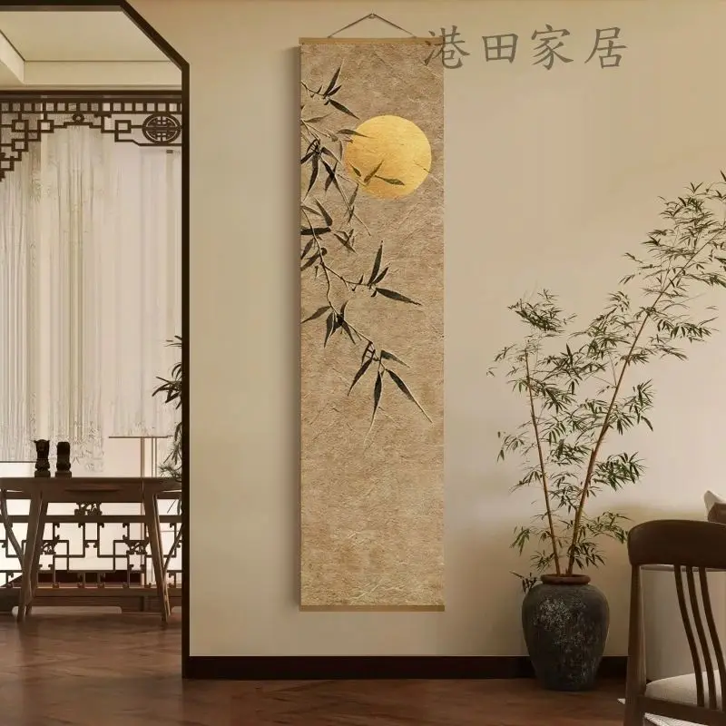 Japonês zen bambu vertical tapeçariaclear elegante brisa rolagem arte da parede para sala de chá sala estudo casa decoração da parede lona