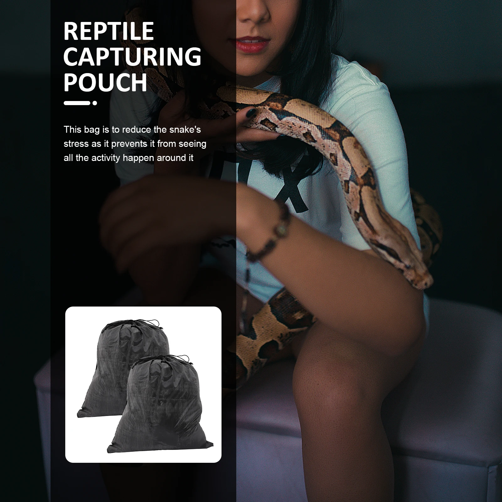 

2pcs Bite Avoid For Reptiles Snake Drawstring Fabric Pouch Portable Travel Accessories Nylon Snack Outdoor Pet Carrier Reptile