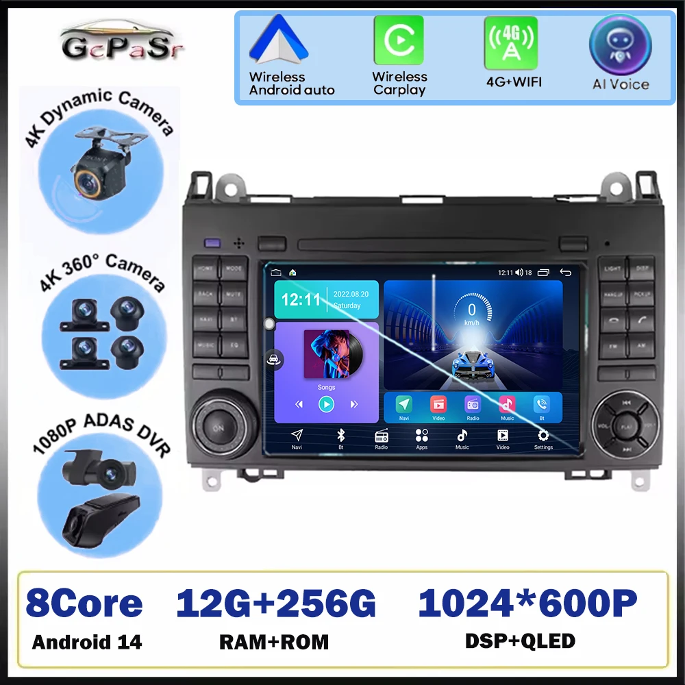 Mercedes Benz Sprinter için W906 B200 AB Sınıfı W169 W245 Viano Vito W639 Araba Radyo Carplay Navigasyon GPS Android Otomatik Stereo DVD