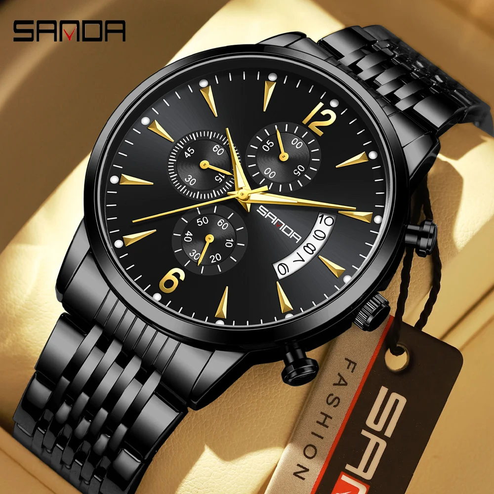 

SANDA Fashion Casual Watch for Men High Quality Luxury Stainless Steel Chronograph Waterproof Classic Quartz Wristwatches