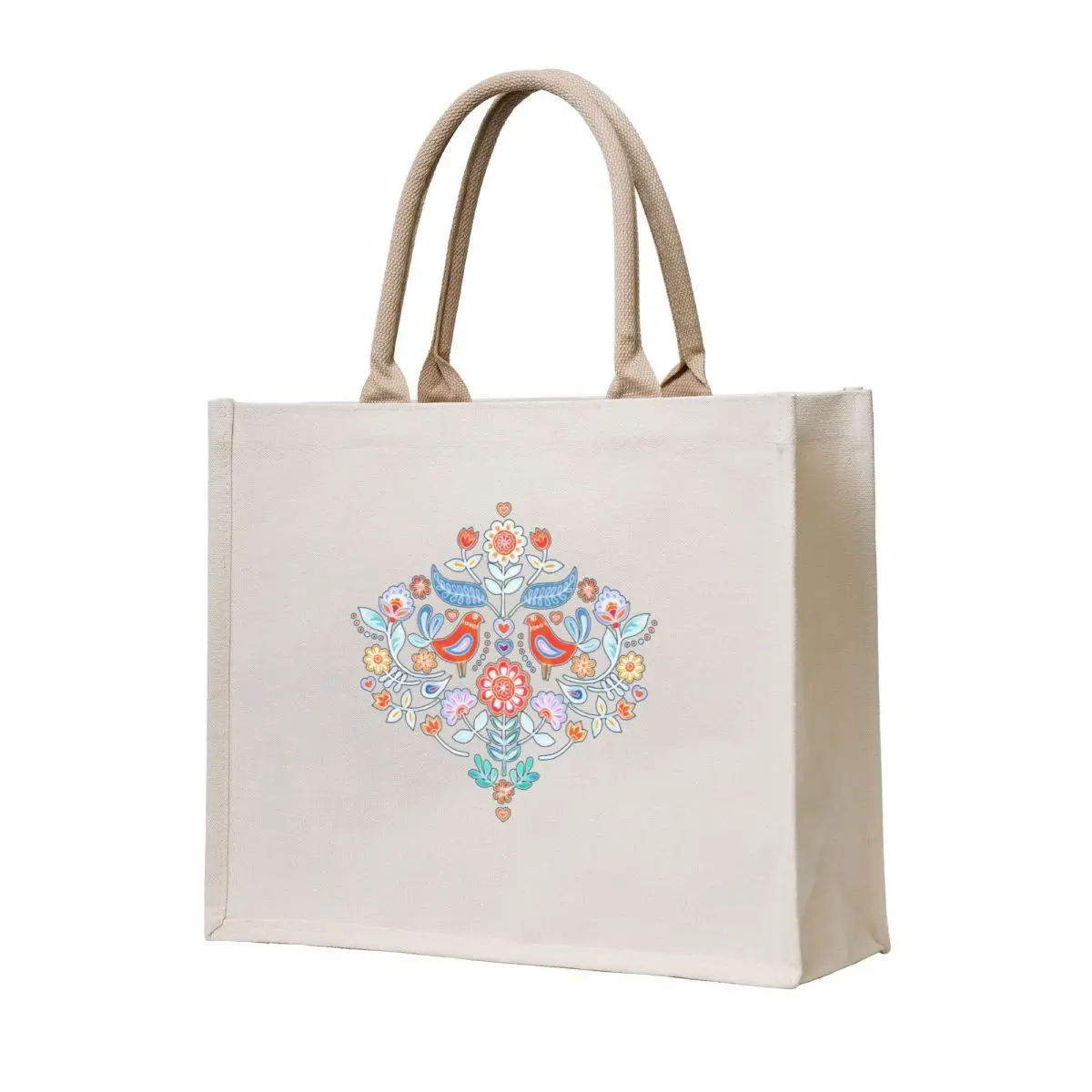 

Happy Folk Summer Floral on Navy Tote Bag Handbags women tote bag women canvas tote bag