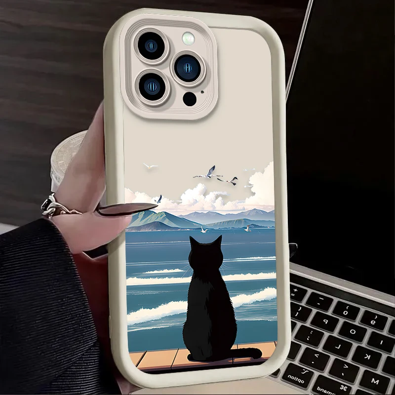 حافظة لطيفة على شكل قطة سوداء لهاتف آيفون 17 Air 16 16E 15 14 13 12 11 Pro Max X XS X S Max XR SE 2020 SE4 7 8 غطاء سيليكون مقاوم للصدمات #3