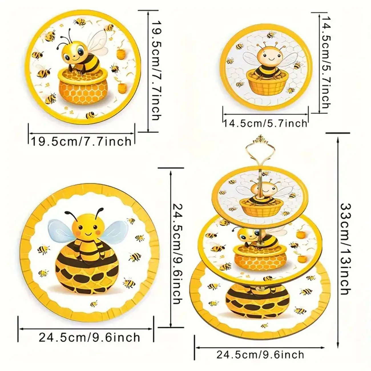 1-piece set of 3-layer wooden bee themed cake rack, securely decorated cake tray, detachable dessert display stand