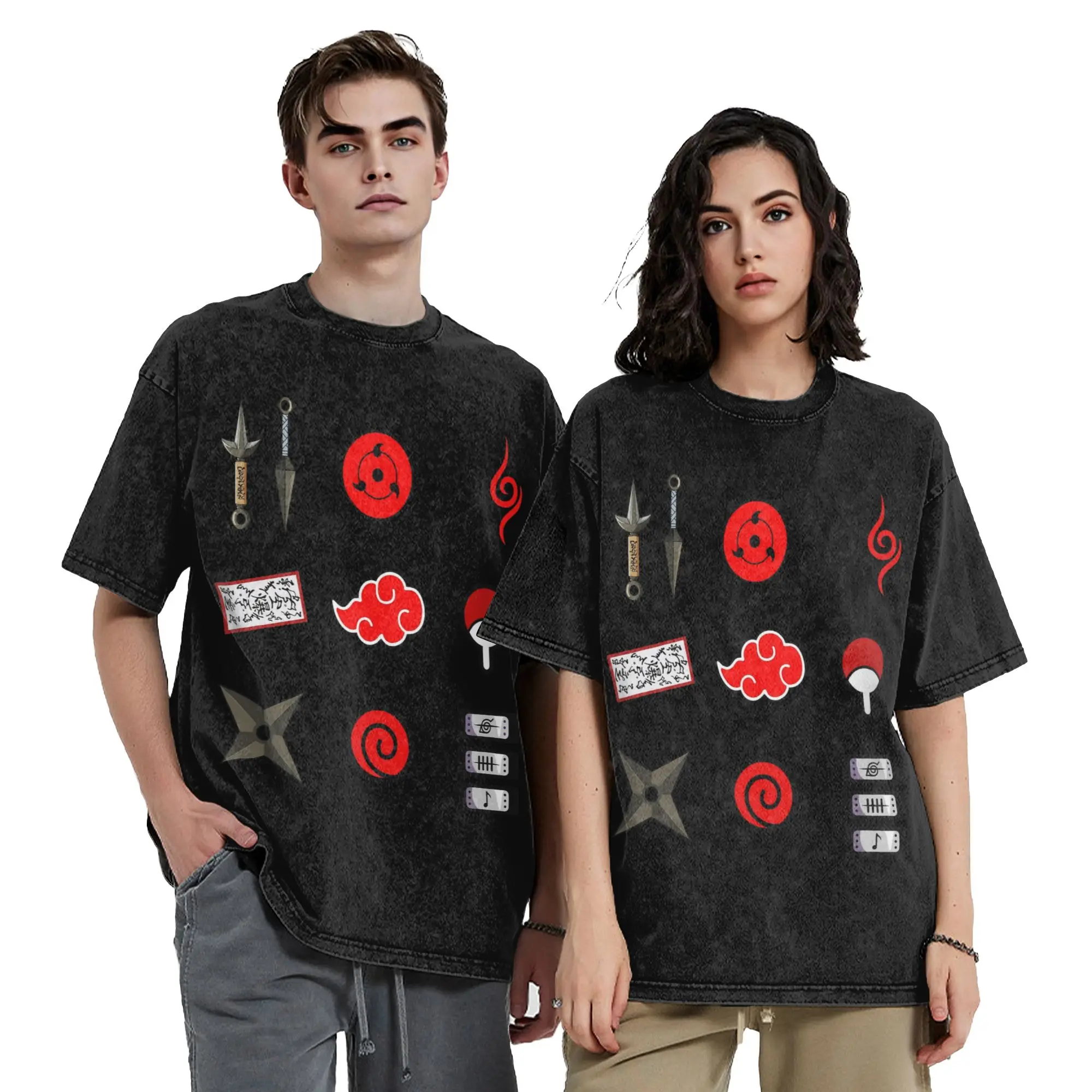 ninja set red cloud Narutoes Anime T Shirts Hip Hop Washed Harajuku T-Shirts Novelty for Men Women Tops Streetwear Printed Tees