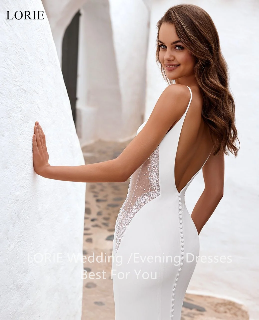

LORIE Elegant Mermaid Wedding Dresses Sheath Spaghetti Strap Backless Bride Prom Gown Floor-Length Bridal Gowns Customized