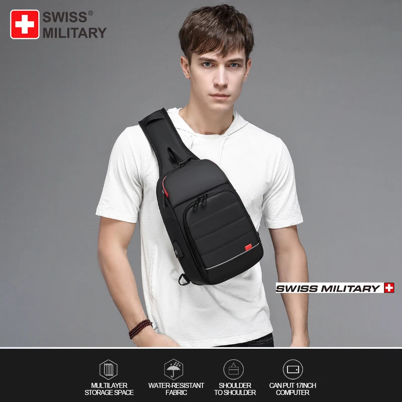 SWISS MILITARY Chest Bag Men\'s One Shoulder Crossbody Bag Large Capacity Outdoor Sports And Leisure Fashion Small Shoulder Bag