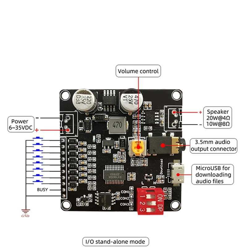 ABSQ-DY-HV8F 12V/24V 8 MB Flash Storage MP3 Player Voice Playback Module 10W/20W Trigger Serial Port Control For Arduino Micro U