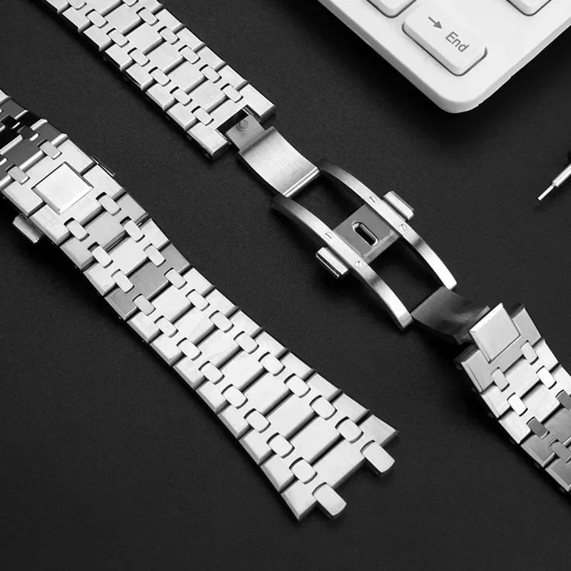 غرامة الصلب سوار ل AP 15400 26331 15500 أوديمارس بيجيه رويال أوك حزام الرجال الفضة الفولاذ المقاوم للصدأ حزام الساعات 26 مللي متر 28 مللي متر