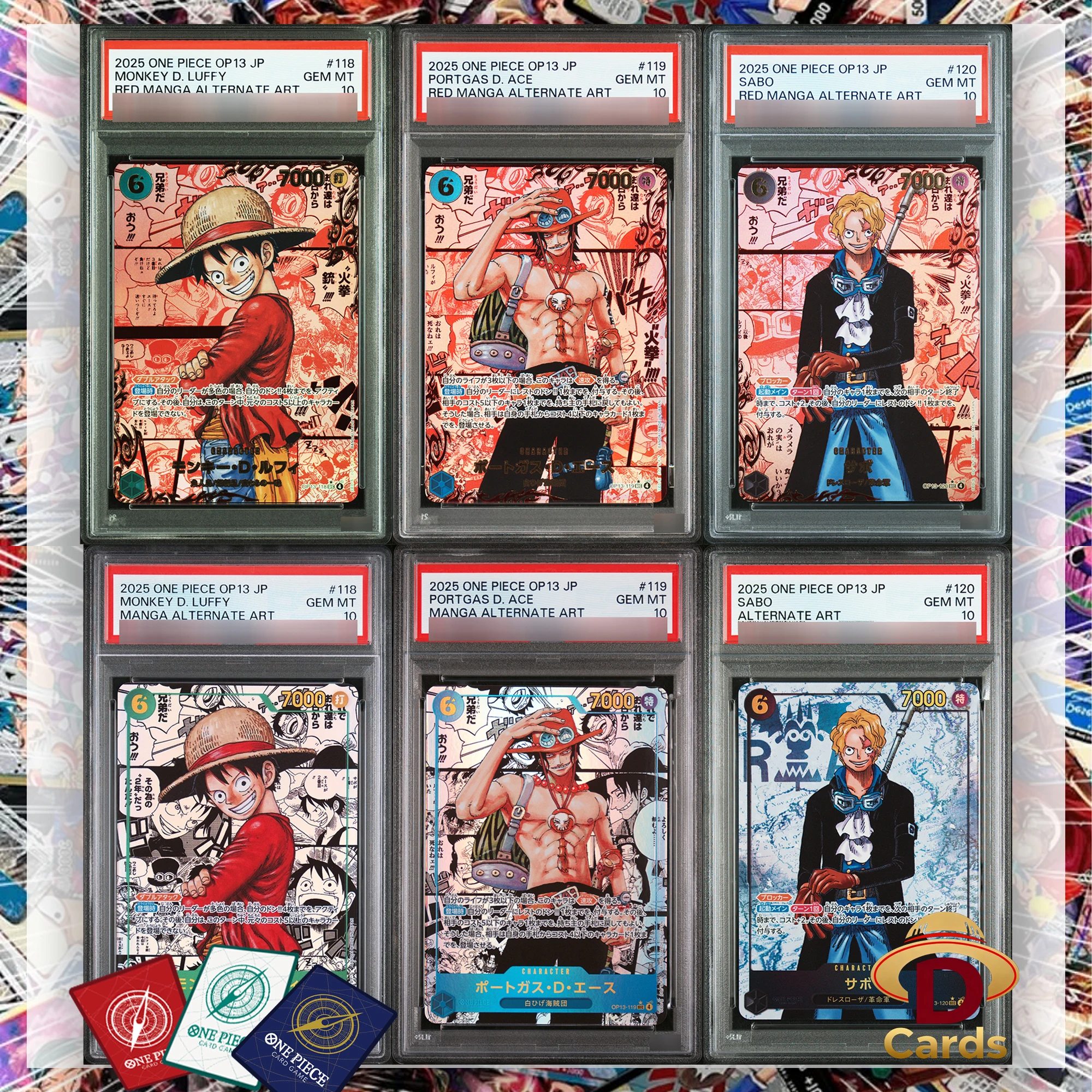 

All Set One Piece Card TCG OP13 Manga Art 118 119 120 SEC P/S/A10 Scored Grade 10 Points Game Collection Quality Replica Cards