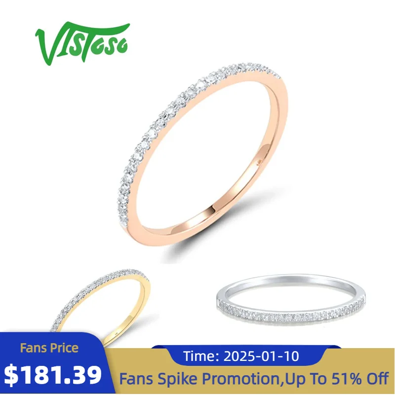 VISTOSO genuino 14K 585 blanco rosa anillo apilable de oro blanco para mujeres diamante brillante delicado joyería fina de boda