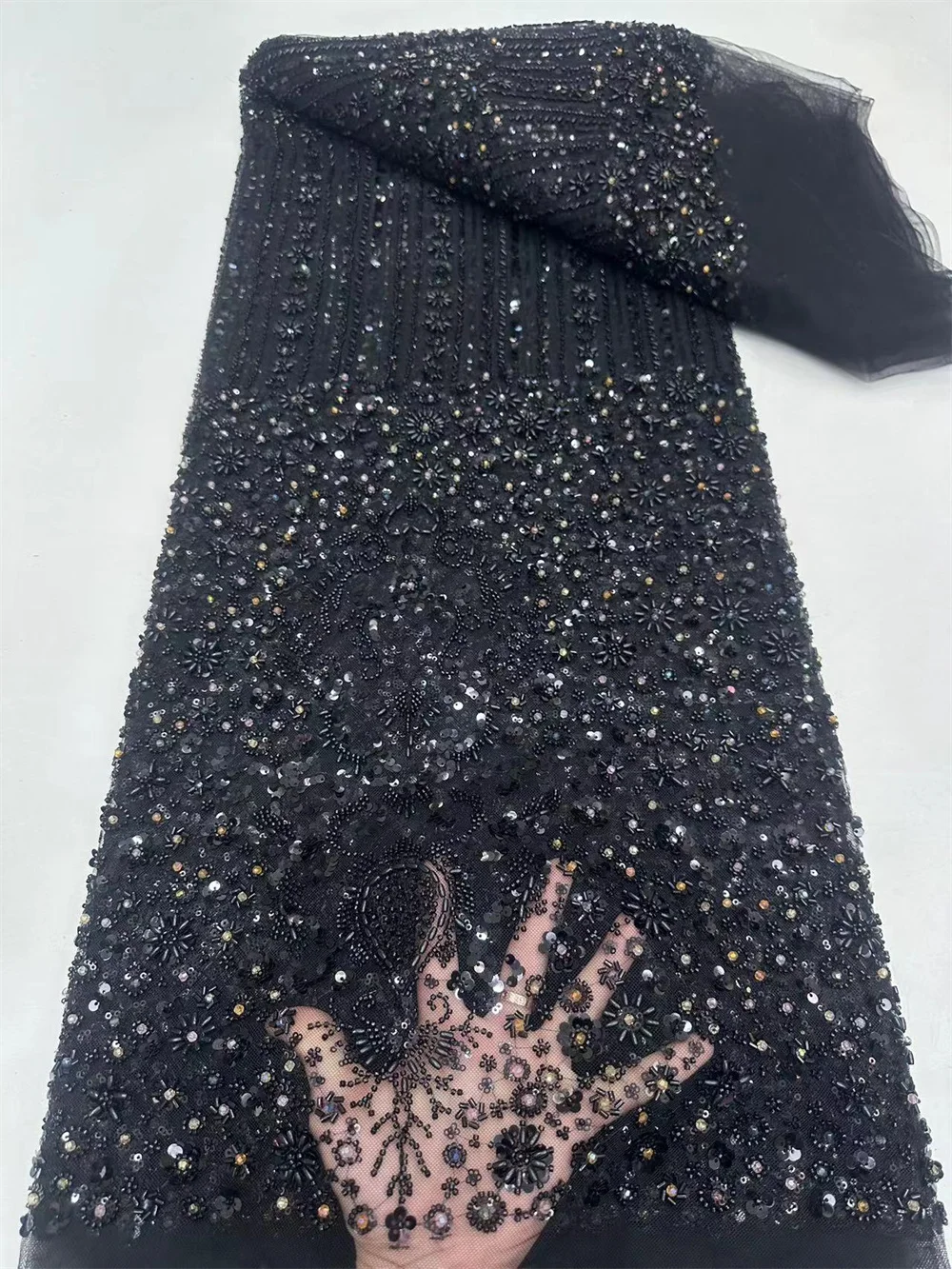 

Black Evening Dress African Lace Fabric 2024 High Quality New Nigerian Fabric Handmade Beads With Pearl Tube Embroidery Wp298-2