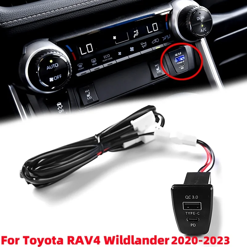 Center Control Position PD+QC3.0 Dual Fast Charging Car Charger For Toyota RAV4 Wildlander 2020-2023