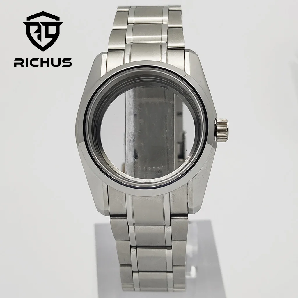 RICHUS NH35 Case 36mm Silver Watch Case Sapphire Glass Fit NH34 NH35 NH36 ETA2824 PT5000 Miyota8215-DG Movement