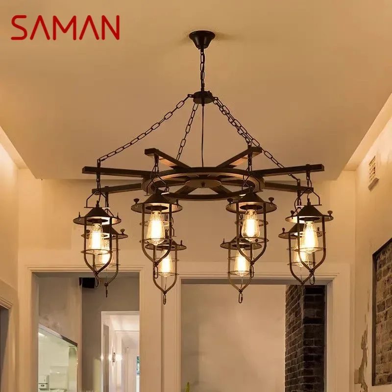 SAMAN American Retro Pendent Lamp Industrial Wind Living Room Restaurant Loft Clothing Store Cafe Bar Box Homestay Chandelier